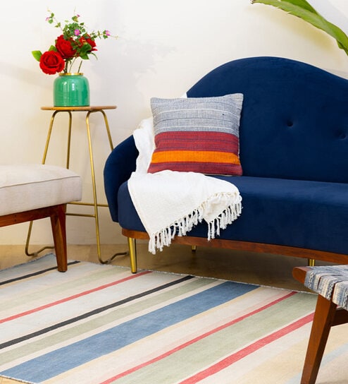 Blue Jute Geometric 6 x 9 Feet Hand Woven Carpet