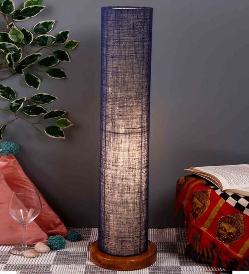 Blue Jute Parchment Shade Column Floor Lamp With Wood Base By New Era
