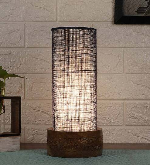 Blue Jute Shade Table Lamp With Wood Base By New Era
