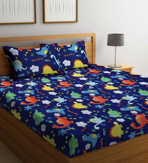 Multicolor TC 210 Cotton Blend Kids Bed Sheet With 2 Pillow Covers by Klotthe