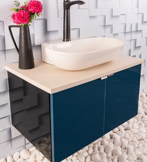 Buy Stainless Steel Bathroom Vanity In Blue With Counter Top Wash