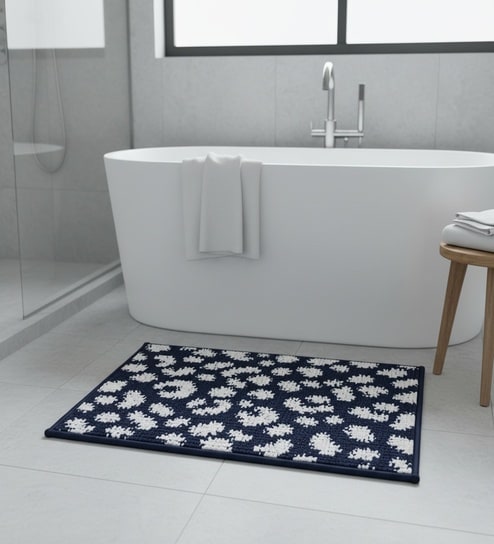 Blue Floral Microfiber 24X16 Inches Anti-Skid Door Mat