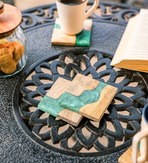 Blue Mango Wood (Set of 4) Coasters