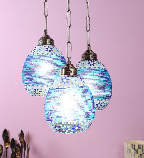 Waltz Blue Glass Cluster Hanging Light by Foziq