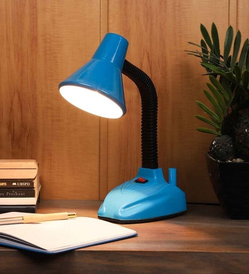 Blue Metal Shade Study Lamp With Blue Base By Brightdaisy