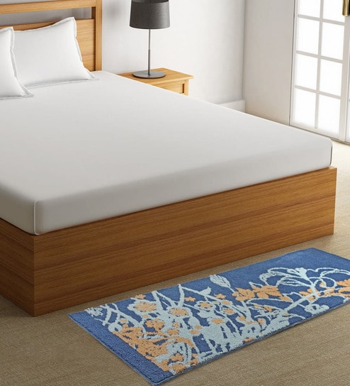Blue Microfiber 55 x 22 Inches Machine Made Floor Runner
