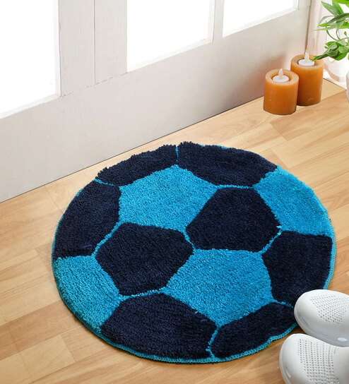 Football Shaped Blue Microfiber AntiSkid 22 X 22 Inches Bath Mat