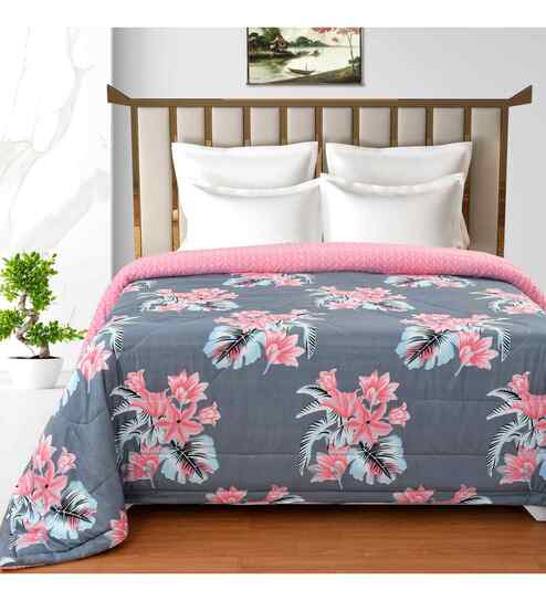 Blue Microfiber Floral 180 GSM Double Size Reversible Comforter