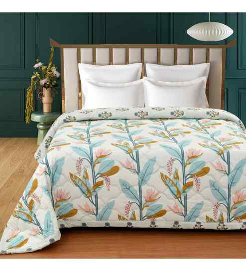 Blue Microfiber Floral 180 GSM Double Size Reversible Comforter