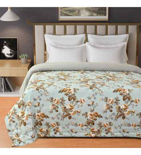 Blue Microfiber Floral 180 GSM Double Size Reversible Comforter