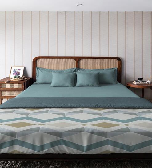 Blue Microfiber Geometric 80 GSM Double Bed Dohar