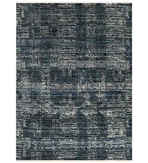 Blue Modern Wool & Viscose 2x3 Feet Handmade  Dhurrie