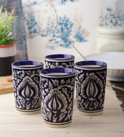 Mughal Blue & white Ceramic (Set of 4) Everyday Glass