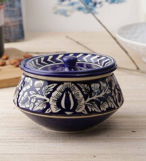 Blue Mughal 600ml Ceramic Serving Handi by Vareesha