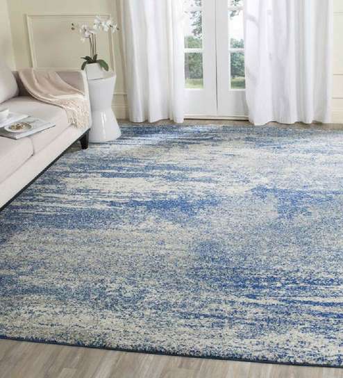 Blue Abstract Polyester 5 ft x 7 ft Machine Made Carpet