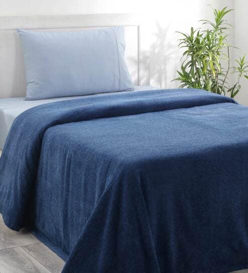 Blue Solid 110 TC Cotton Single Bed Cover by Maspar