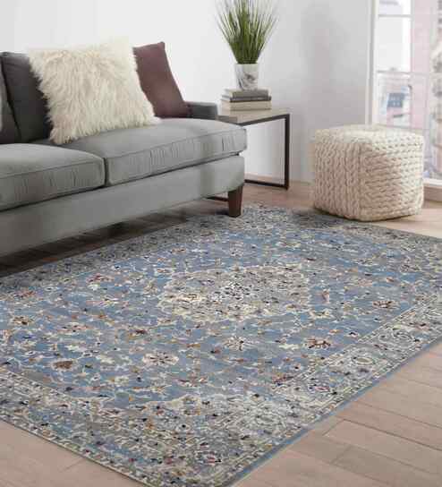 Blue Persian Polyester 5x8 Feet Machine Made Carpet