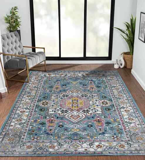Blue Persian Polypropylene 4x6 Feet Machine Made Carpet