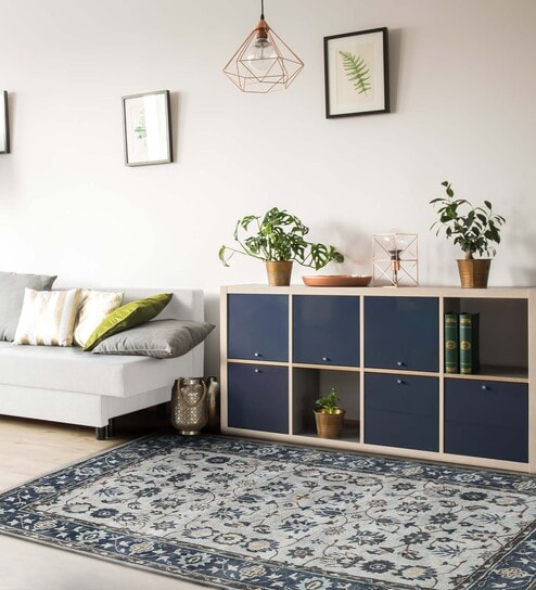 Blue Persian Woolen Blend 6 x 9 Feet Hand Tufted Carpet