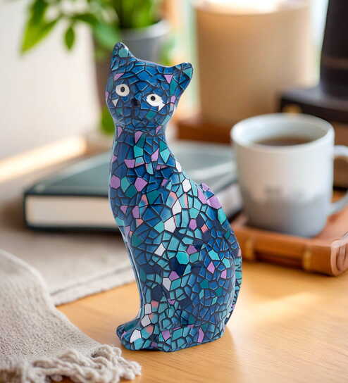 Blue Pink Vintage Cat Showpiece -4 Inch