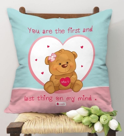Blue Polycotton Cushion Cover with Filler for Loved One