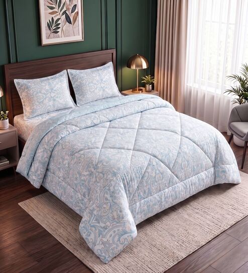 Blue Polycotton Floral 300 GSM 4pcs Comforter Set