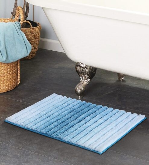 Blue Polyester 24X16 Inches Anti-Skid  Bath Mat