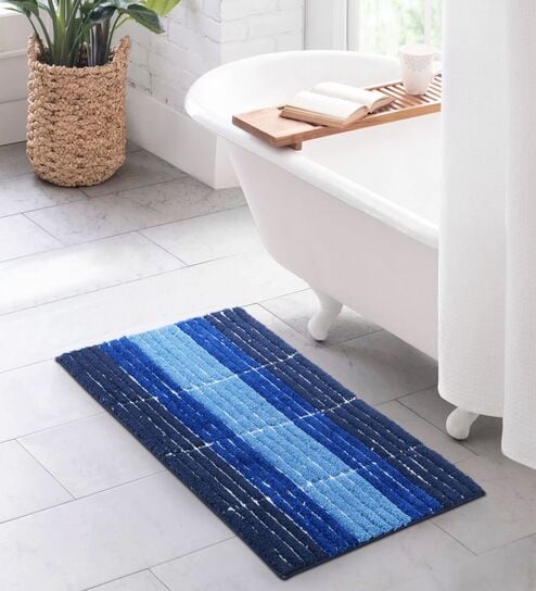 Blue Polyester 24X16 Inches Anti-Skid  Bath Mat