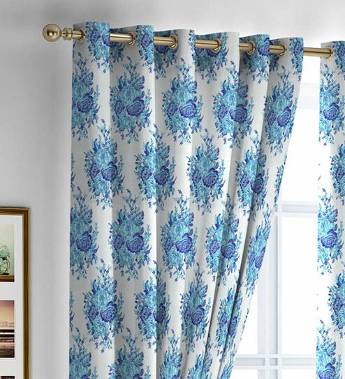 Buy Blue Polyester 9x4 Feet Kasio Extra Long Door Curtain By