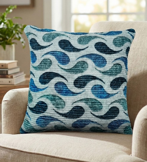 Blue Polyester Abstract 16x16 inches Cushion Cover