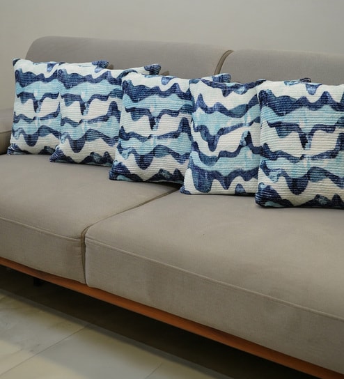 Blue Polyester Abstract 18x18 inches Cushion Covers Set of 5