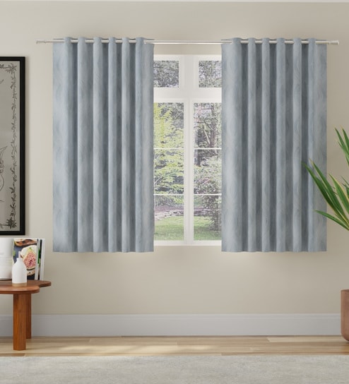 Blue Polyester Abstract 5ft Room Darkening Eyelet Window Curtains (2 Pc)