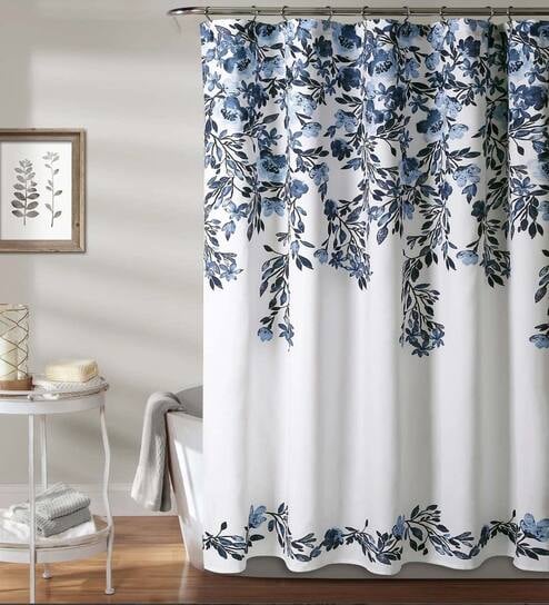 Blue Shower Polyester 6 Ft Semisheer Eyelet Shower Curtain