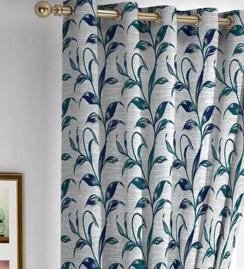 Buy Blue Polyester Eyelet Extra Long Door Curtain By Skipper