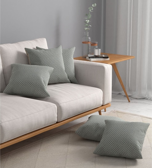 Green Textured Polyester 16 x 16 Inches Cushion Covers (Set of 5) by ROSARAHOME