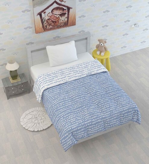 Buy Sky Blue Solid Cotton 150 Reversible Single Bed Comforter at