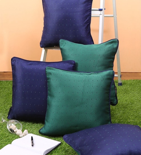 Blue Polyester Polka Dots 40x40 inches Cushion Covers Set of 5