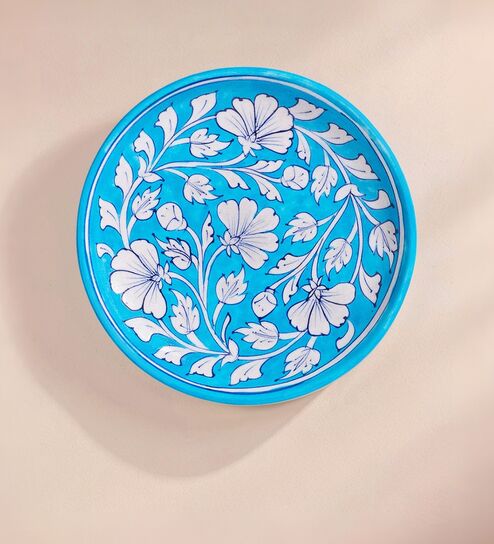 Blue Pottery Antonio Turquoise Floral Design Decorative Wall Plate