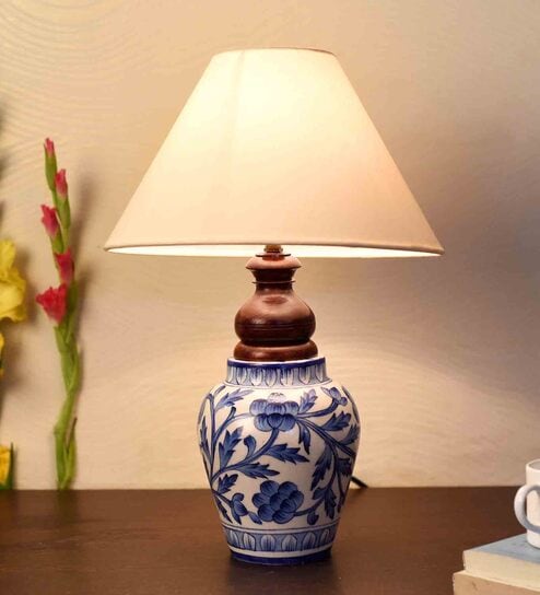 Blue Pottery Mugal Art Ceramic Matka Decorative Lamp By Unravel India