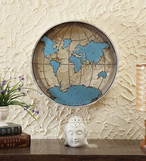 Buy Metal Round World Map In Blue Wall Art By Vedas Online Abstract Metal Art Metal Wall Art Home Decor Pepperfry Product