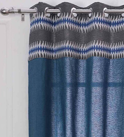Buy Blue Semisheer Cotton 5 Feet Eyelet Window Curtain By Soumya