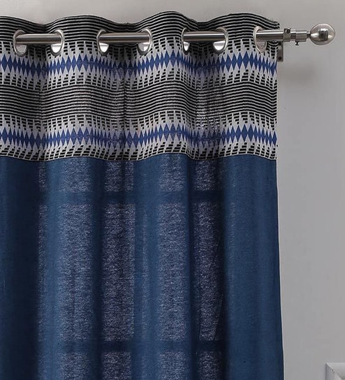 Buy Blue Semisheer Cotton 7 Feet Eyelet Door Curtain By Soumya