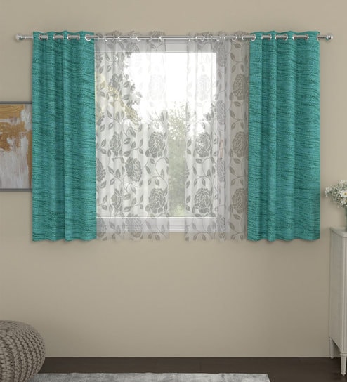Blue Semisheer Polyester 5 Feet Eyelet Set of 4 Curtains