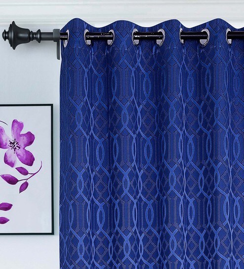 Buy Blue Semisheer Polyester 7 Feet Eyelet Door Curtain By Urban