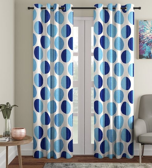 cortina Blue Geometric Polyester 9 Ft Semisheer Eyelet Door Curtains (Set of 2)-picture-22