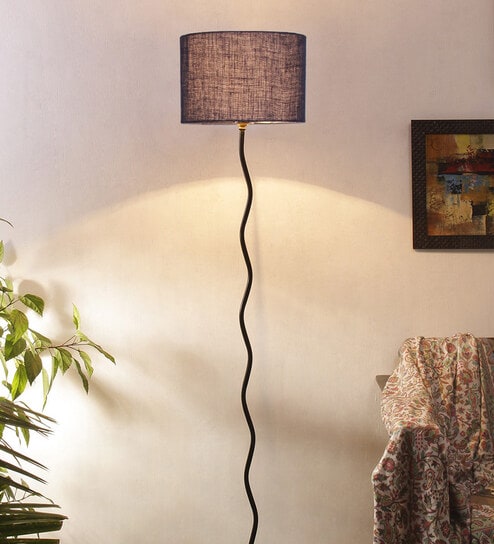 Milan Blue Jute Shade Club Floor Lamp With Iron Base By New Era