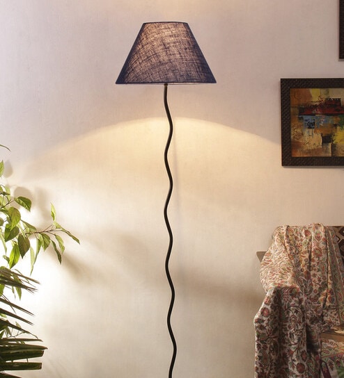 Adriana Blue Jute Shade Club Floor Lamp With Iron Base By New Era