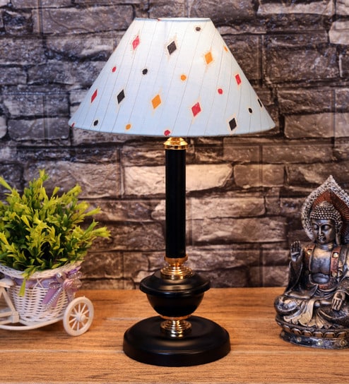 Blue Shade Table Lamp With Metal Base By Foziq