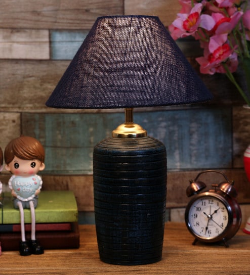 Blue Shade Table Lamp With Terracotta Base By Foziq