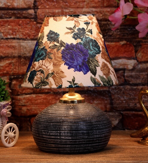 White & Blue Shade Table Lamp With Terracotta  Base By Foziq